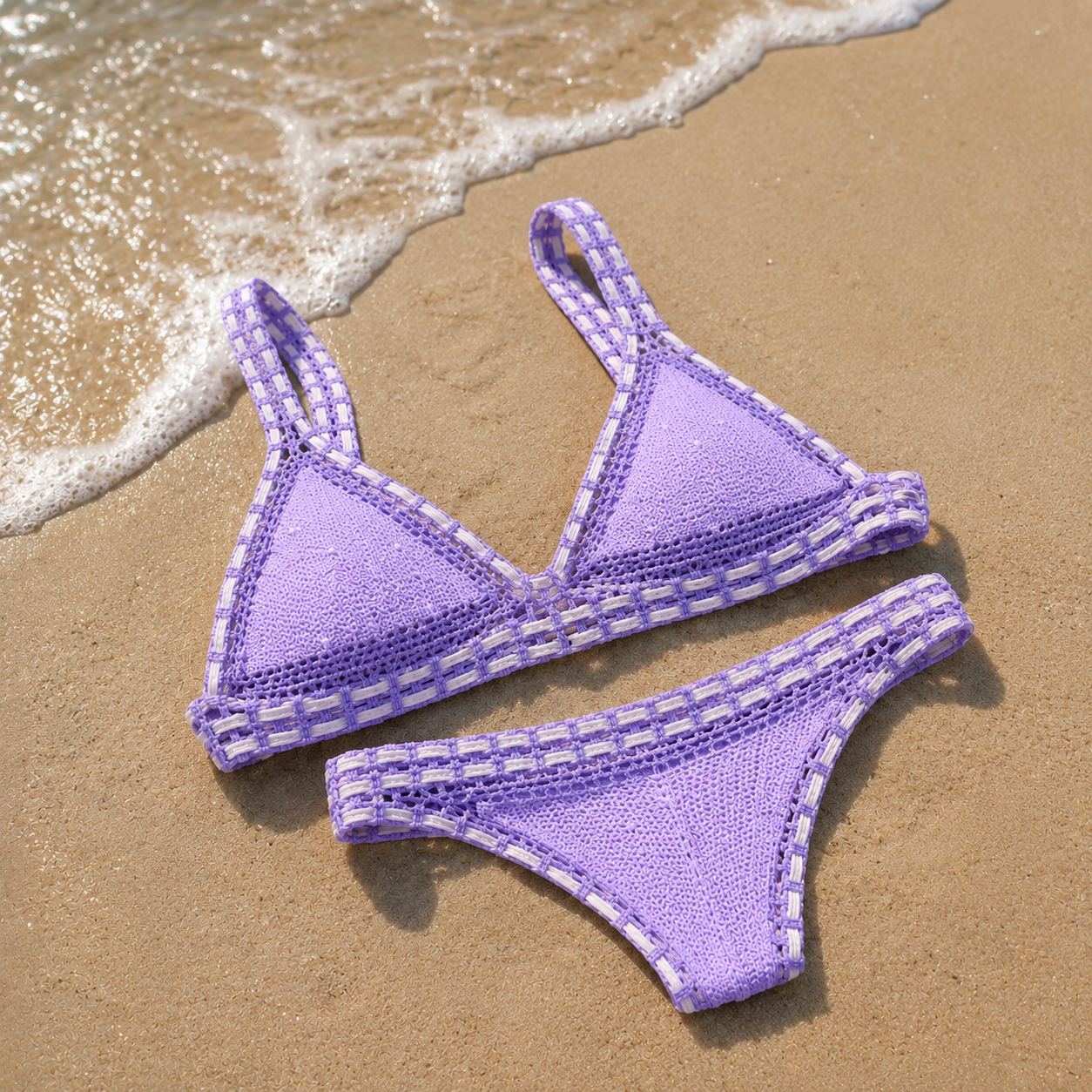 Bikini Lavanda in Maglia Intrecciata